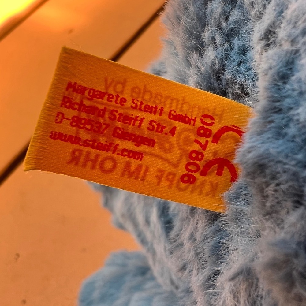 Steiff Blue Triceratops Dinosaur Plush Toy Knopf Im Ohr Handmade 087806 - Picture 3 of 9